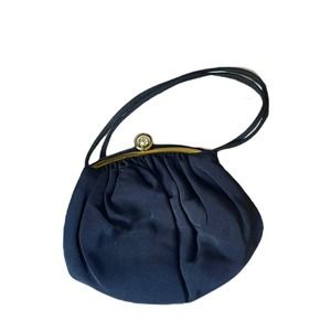 Vintage JR USA Navy Purse with Gold Rhinestone Hardware & Matching Coin Purse